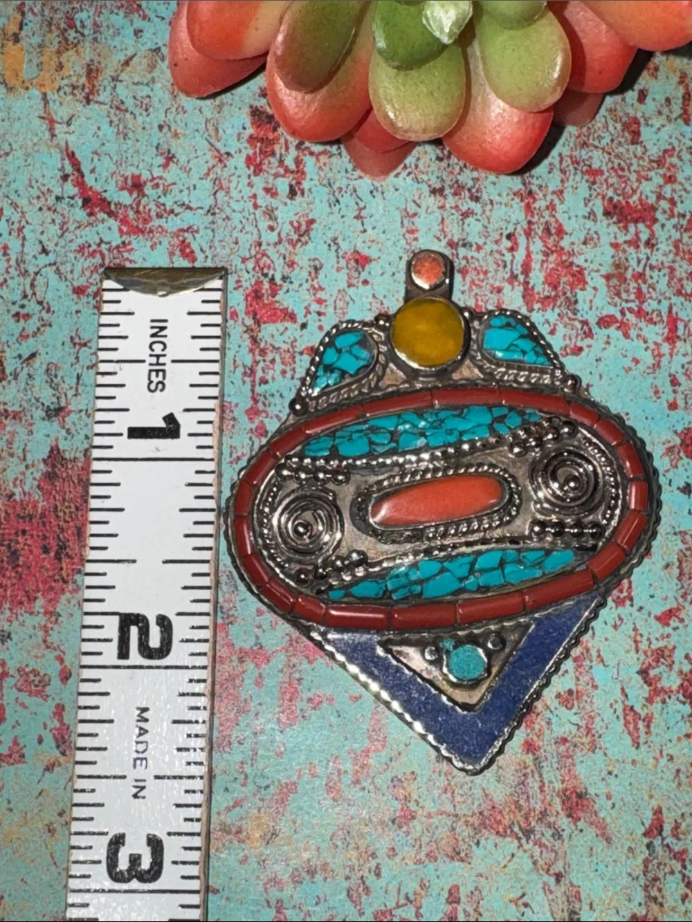 Tibetan Turquoise & Coral Pendant